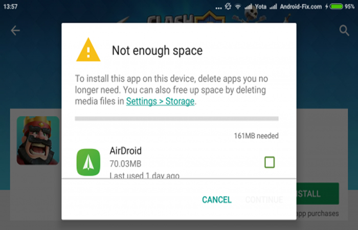 How to fix "insufficient storage available" error on Android phones?