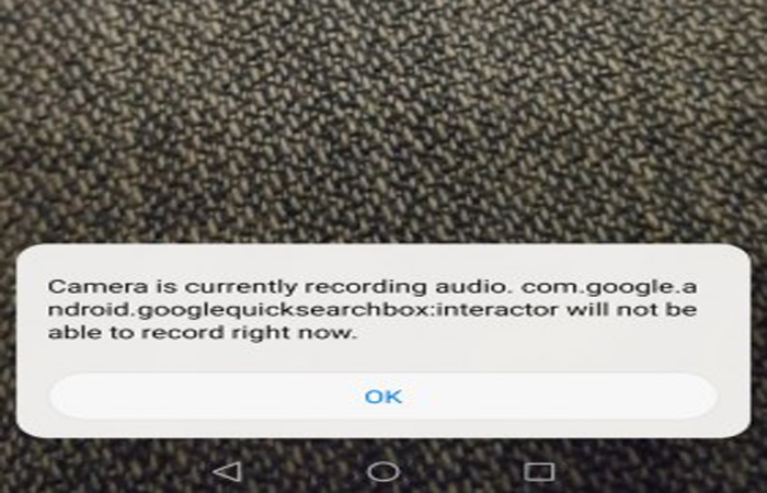 Camera is currently recording audio. android.googlequicksearchbox will not be able to record right now